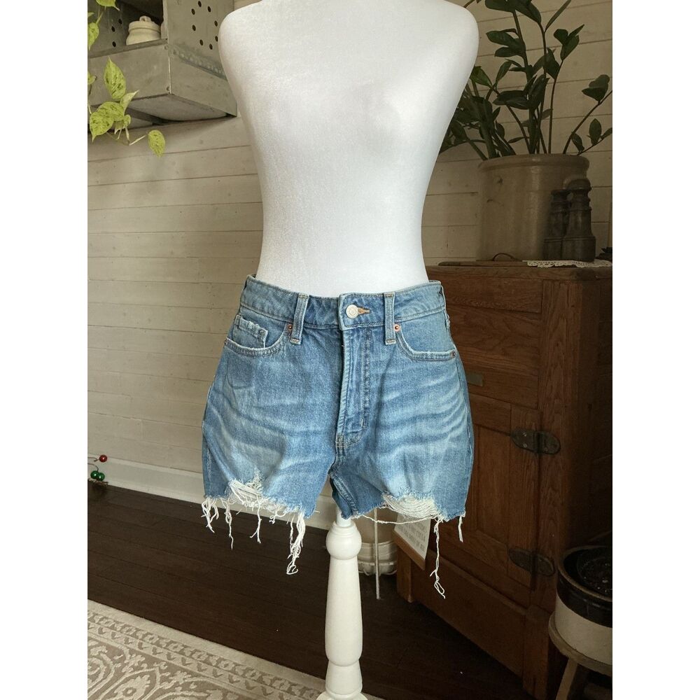 Old Navy High Rise OG Straight Denim Shorts Women's 8 Blue Distressed Frayed